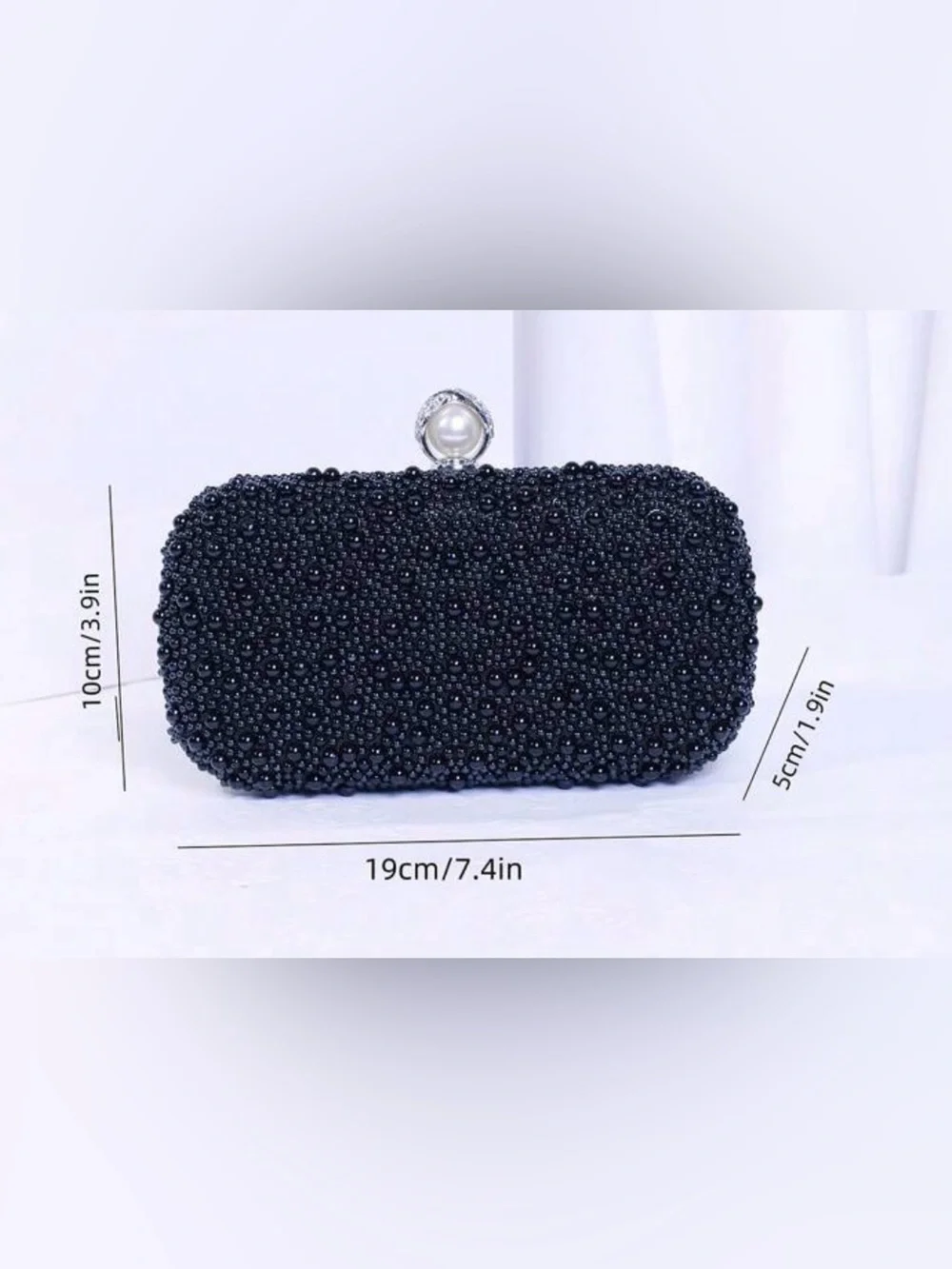Pearl & Crystal Embellished Clutch - Black